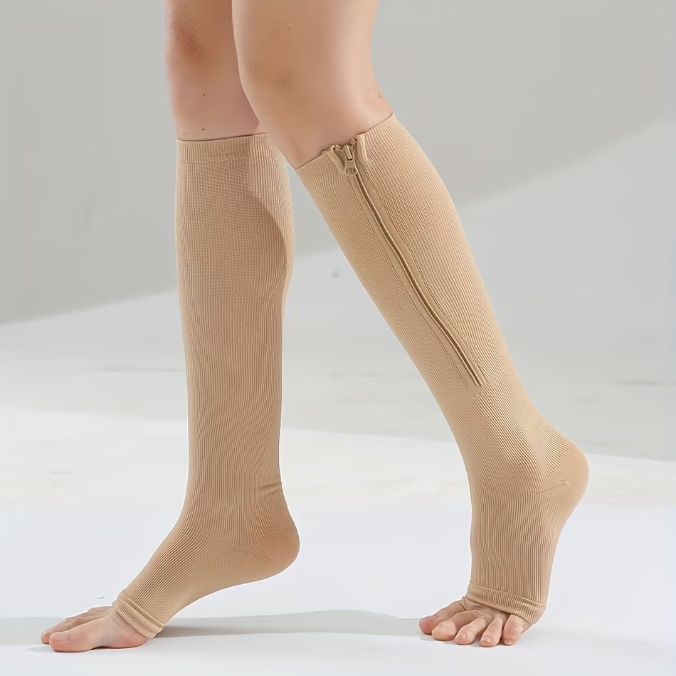 Compression Sock Medical - Cilt Tonu Fermuarlı Sıkıştırma Çorapları Açık