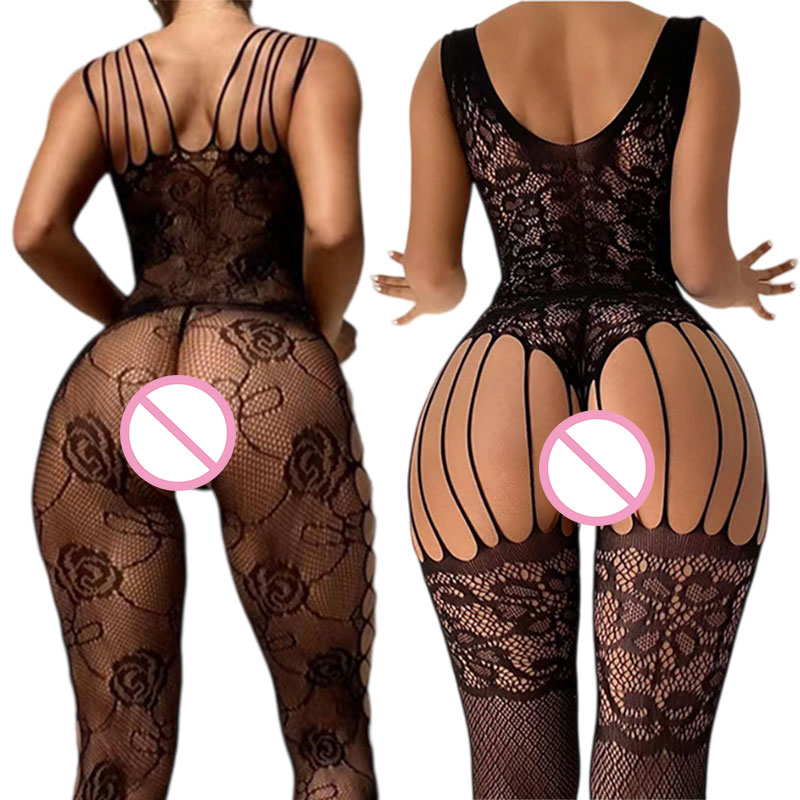 Fishnet Stocking Women - Siyah Crotchless Yumuşak Streç Vücut Çorapları