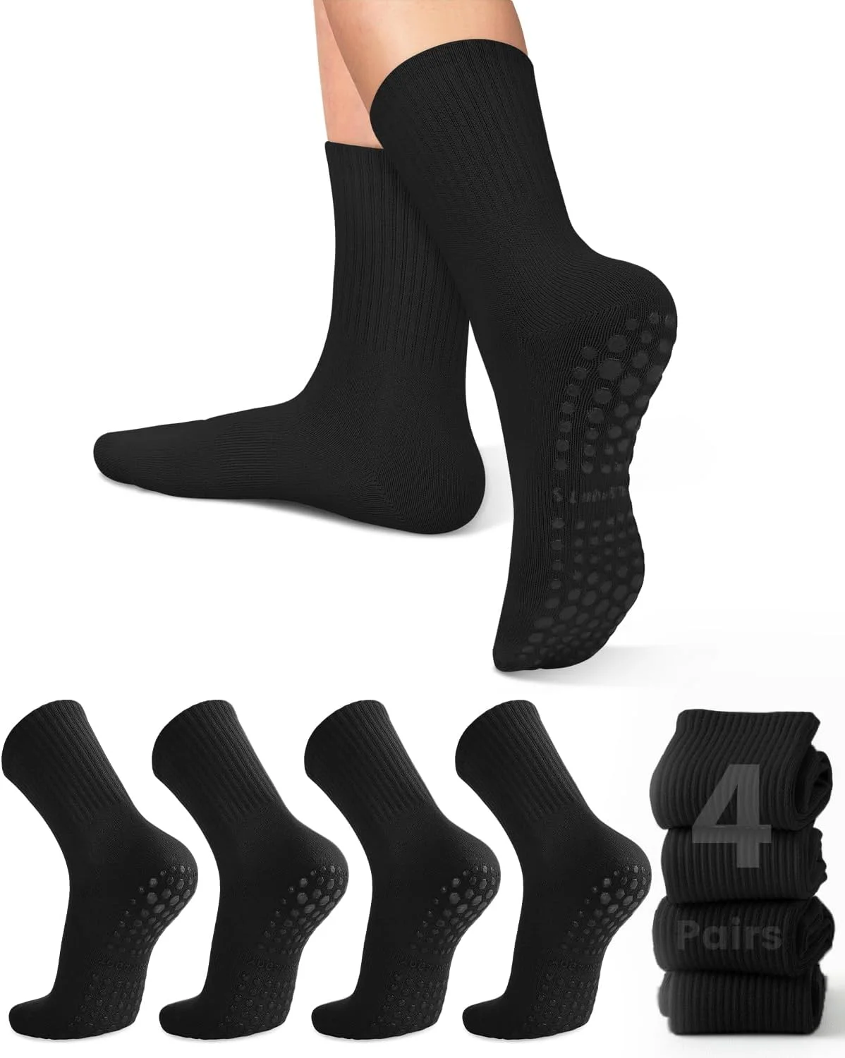 Grip Sock Yoga - 4 çift kadın yoga çorabı, düz