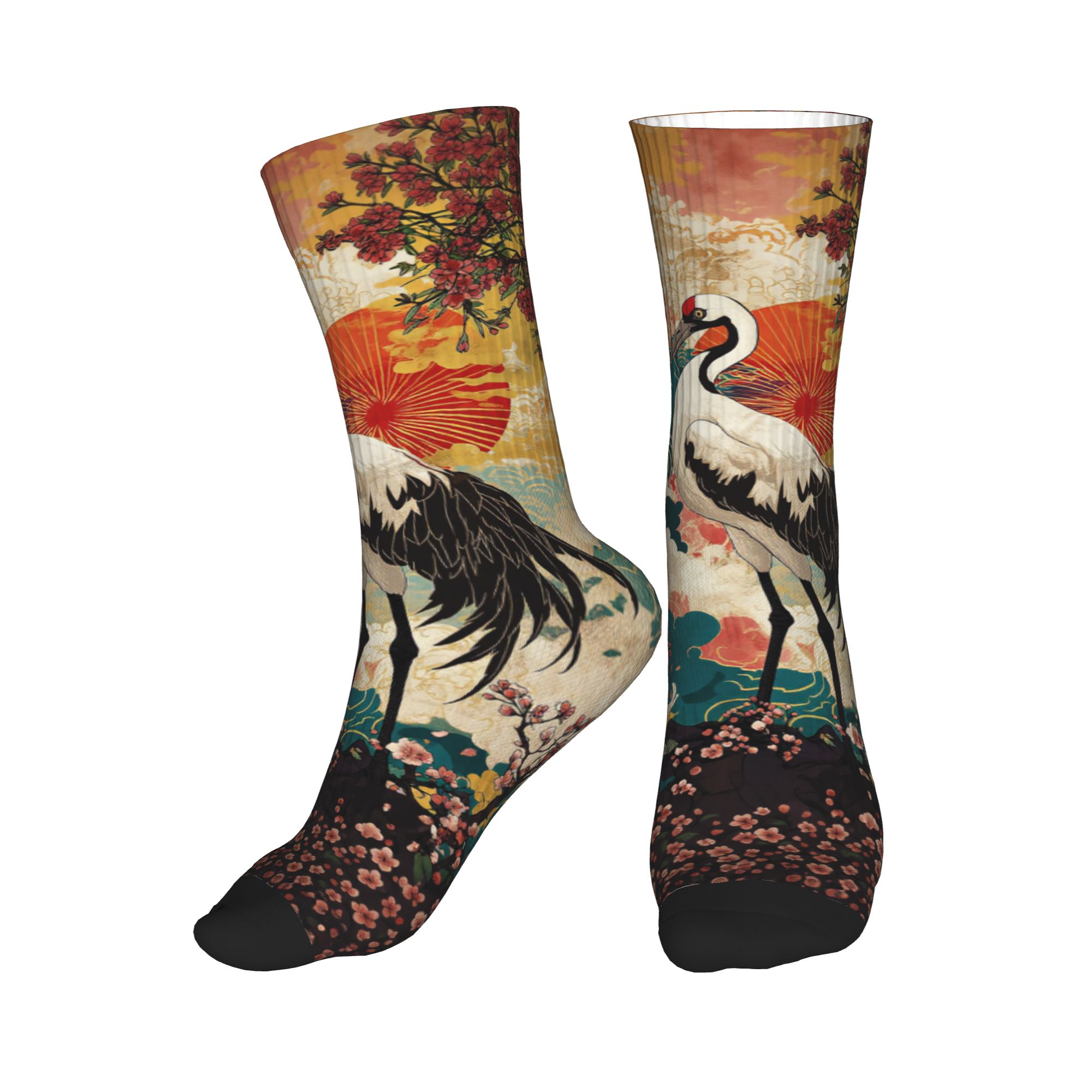 Dress Sock Men - Moda erkek Ukiyo-e Çift Vinç Kiraz